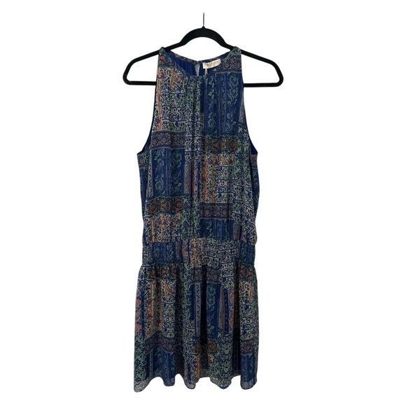 Ramy Brook Patchwork Printed Paris Dress Women’s Large Blue Sleeveless Mini - Picture 1 of 17